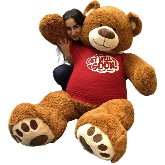 5 Foot Giant Teddy Bear 60 Inches Soft Cinnamon Brown Color Wears GET WELL SOON T-shirt