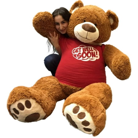 5 Foot Giant Teddy Bear 60 Inches Soft Cinnamon Brown Color Wears GET WELL SOON T-shirt