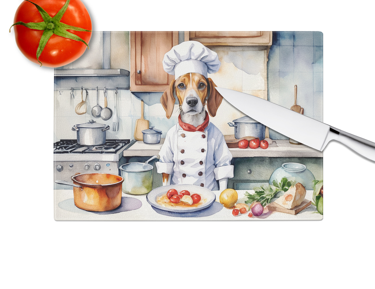 English Foxhound The Chef Glass Cutting Board 12 in x 15 in