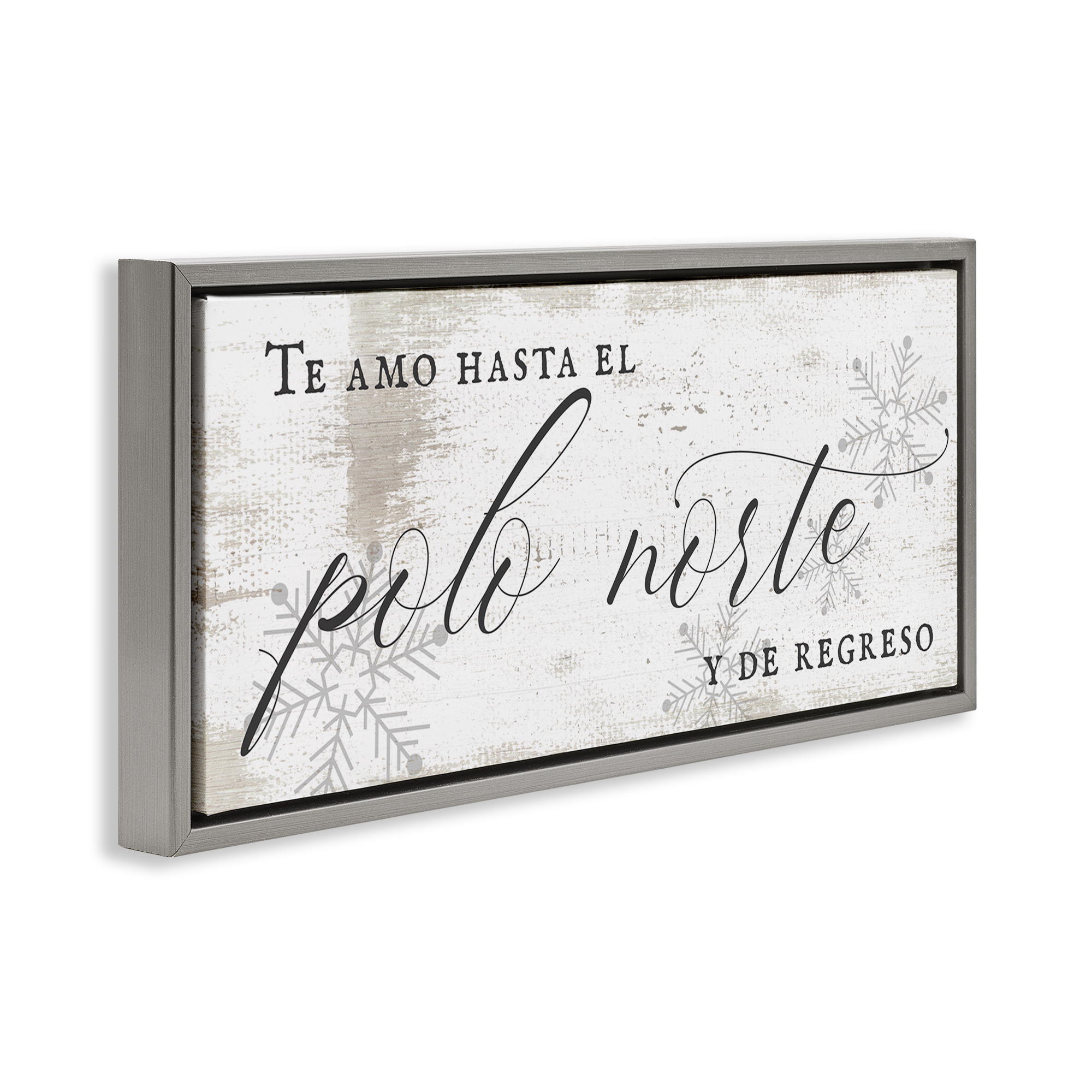 Stupell Industries Te Amo Hasta el Polo Norte Holiday Painting Gray Floater Framed Art Print Wall Art, 31 x 14