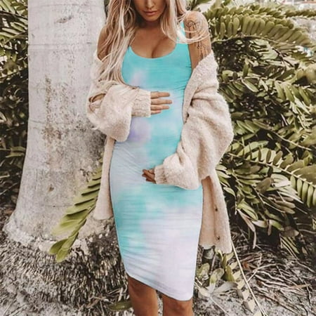 

Tangnade pregnant costumes for women maternity dress Women s Fashion Print Round Neck Sleeveless Vest Maternity Dress