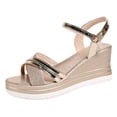 thumbnail image 7 of Rokment Women's Glitter Sequin Metallic Dressy Sandals Delicate Elegant Cross-Band Open Toe Platform Wedge Summer Shoes for Bride Wedding Gold Size 6, 7 of 7