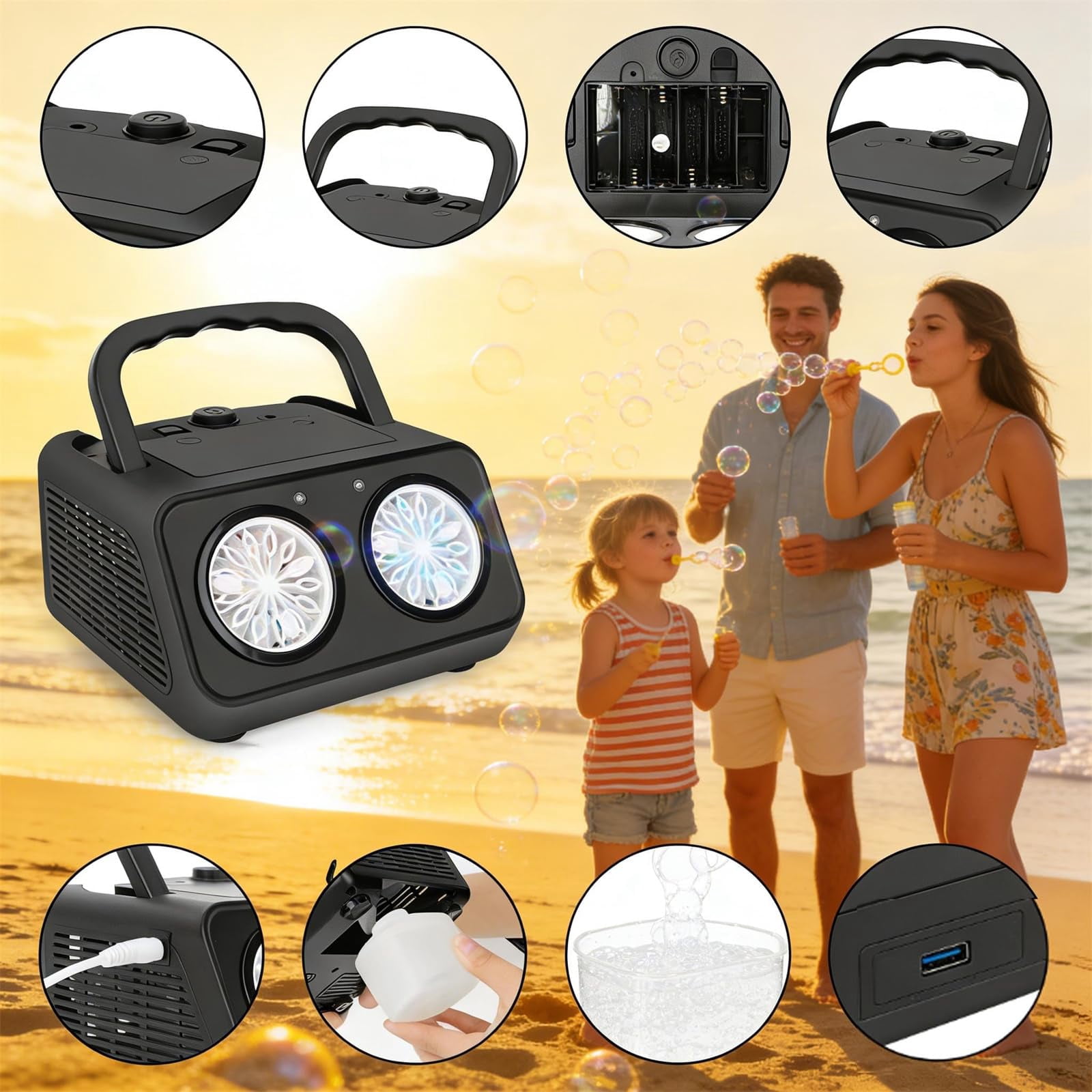 Handheld Multi-Hole Bubble Machine, Automatic Bubble Blower with Dual Fans High Output 20000 Bubbles per Minute, Portable for Outdoor Party Wedding Birthday Stage Backyard