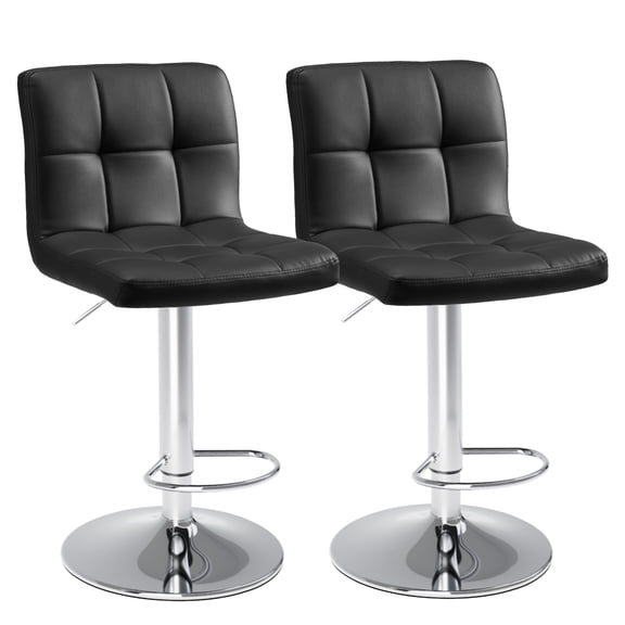 Set of 2 Swivel Barstools Modern PU Leather Bar Stools, Upholstered Adjustable Height Barstools for Kitchen Island, Black