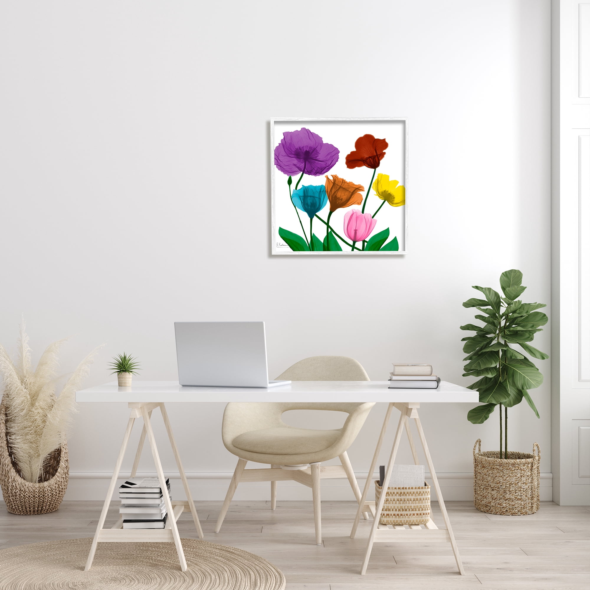Stupell Industries Bold Summer Blooming Florals Translucent Rainbow Flowers Botanical & Floral Photography White Framed Art Print Wall Art, 24 x 24