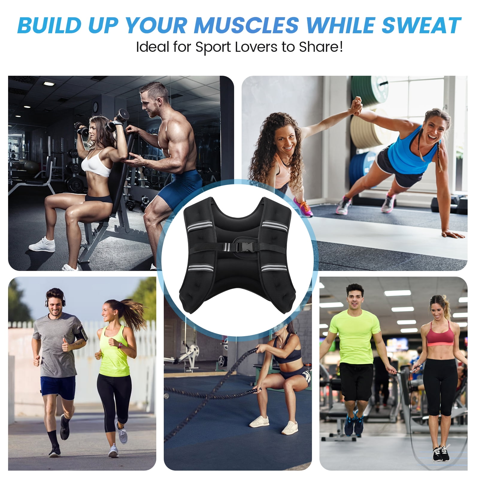 Weighted Vest 8 Lb Weight Vest for Woman Men Sport Weighted Vest with Reflective Stripe Adjustable Buckle Straps Back Black Mesh Pocket for Strength Training Running