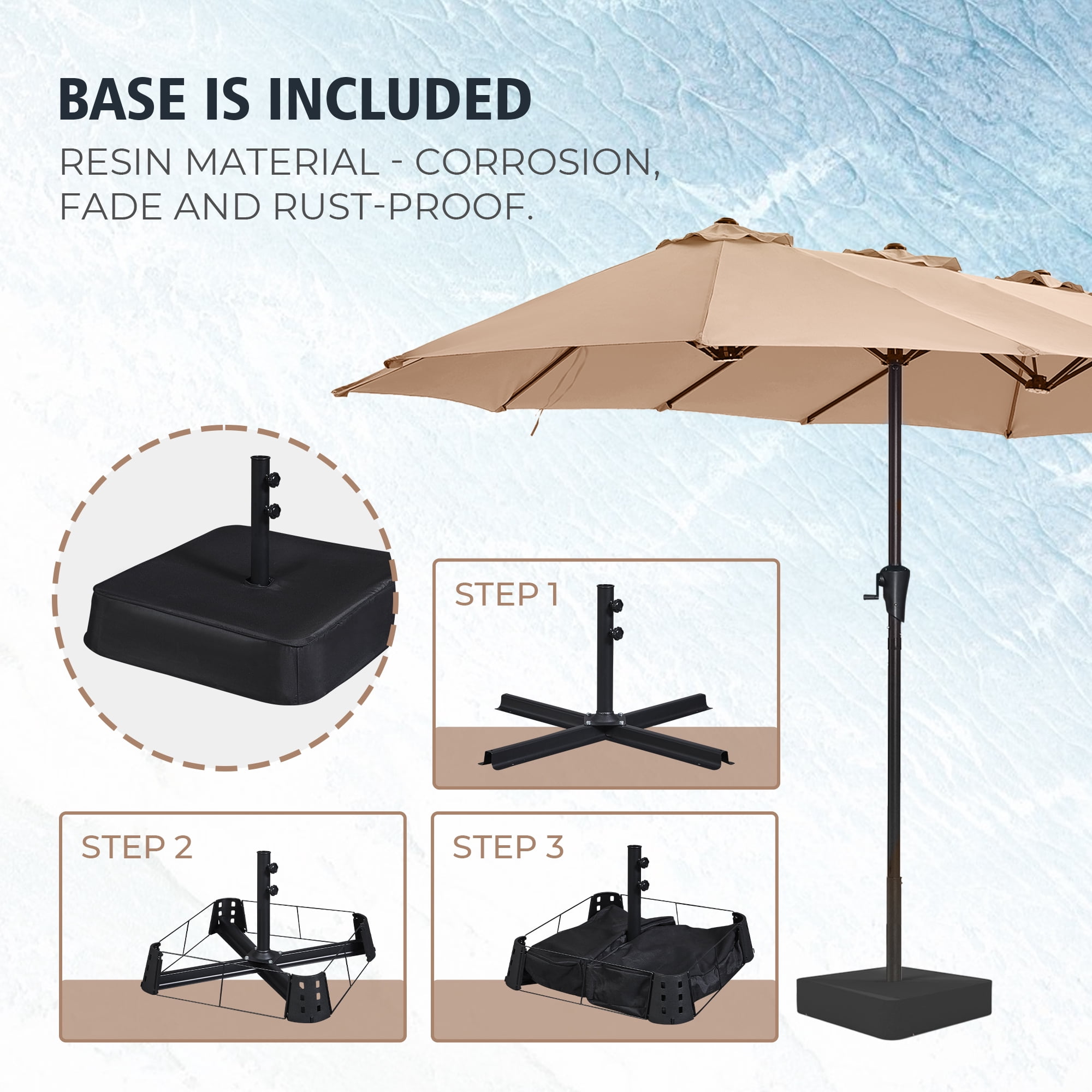Amadwell 13FT Large Patio Umbrella with Base Included, Double Sided Outdoor Umbrellas, Beige