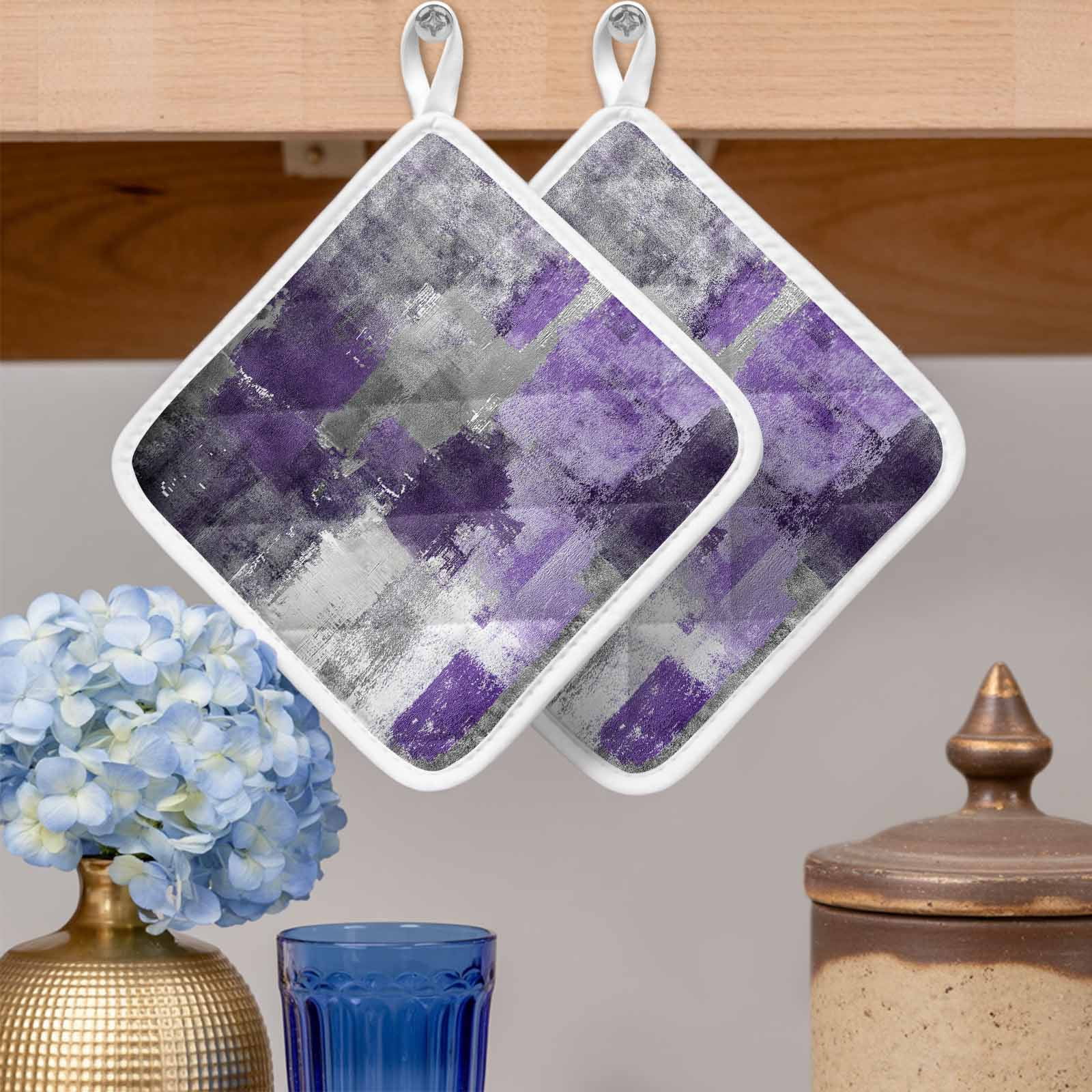 Purple Grey Pot Holders for Kitchen Heatproof Potholder, 3 Pack Modern Oil Painted Abstract Art Aesthetics Hot Pads Multipurpose Oven Pads Cloth Potholders Trivet for Cooking Baking