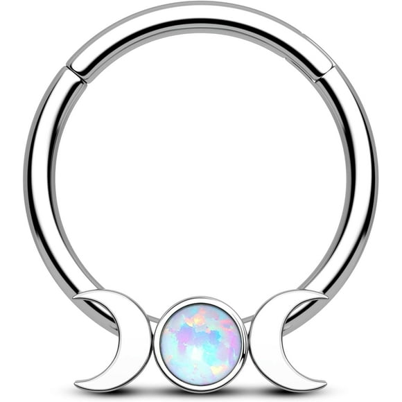 shiyou-Septum Jewelry 16G Moon Septum Rings 316L Stainless Steel Daith Piercing Jewelry Helix Earrings for Women Opal Septum Piercing Jewelry, Metal, cubic-zirconia