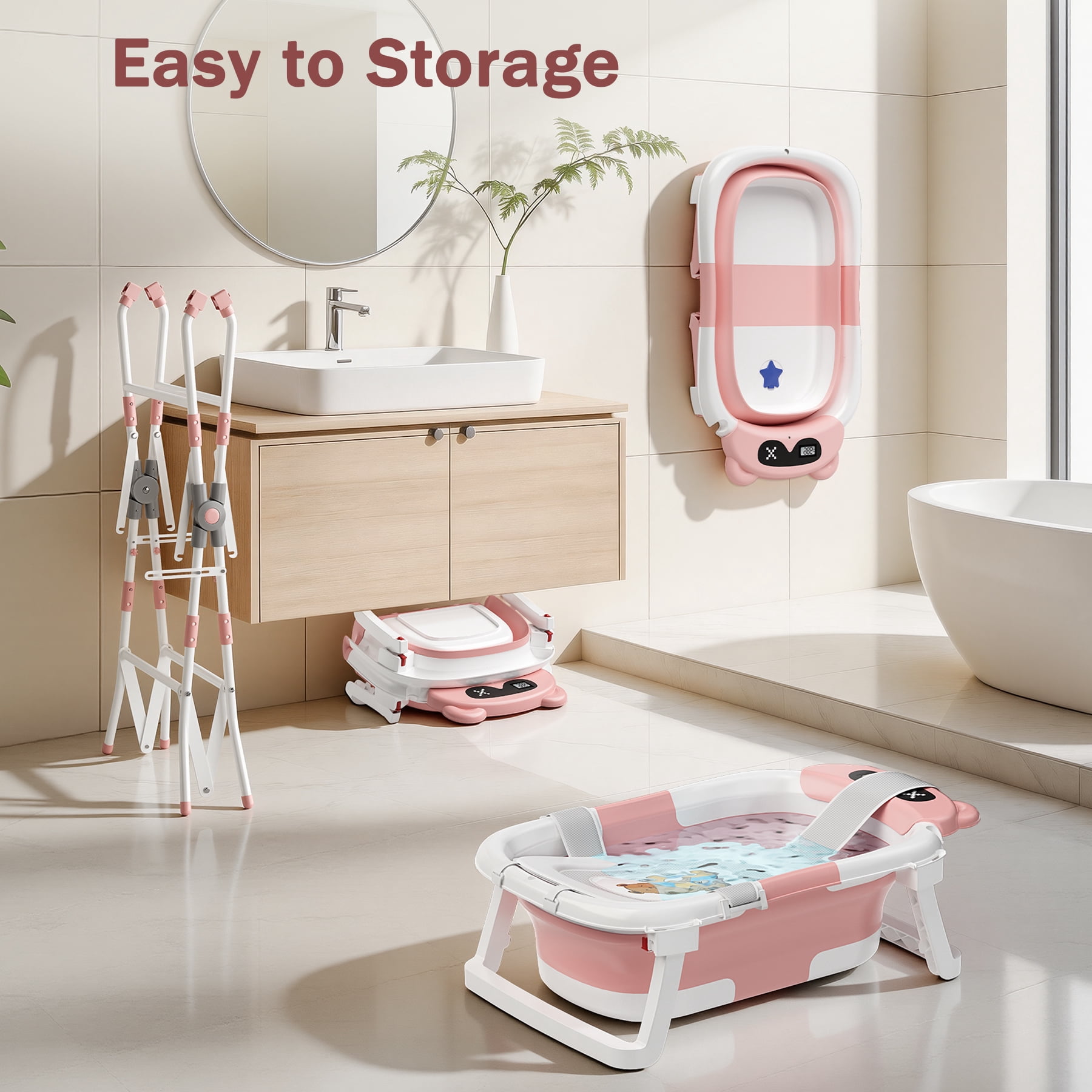 COOSEYA 2-in-1 Baby Bathtub with Stand for Newborn and Infants, Foldable Baby Bath Tub, Baby Shower Gifts for New Parents, Gray