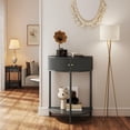 thumbnail image 2 of Kadyn Wave Pattern Demi-Lune Table, Cream Finish Half Moon Console and End Table with Two Drawers, Dark Gray, 2 of 11