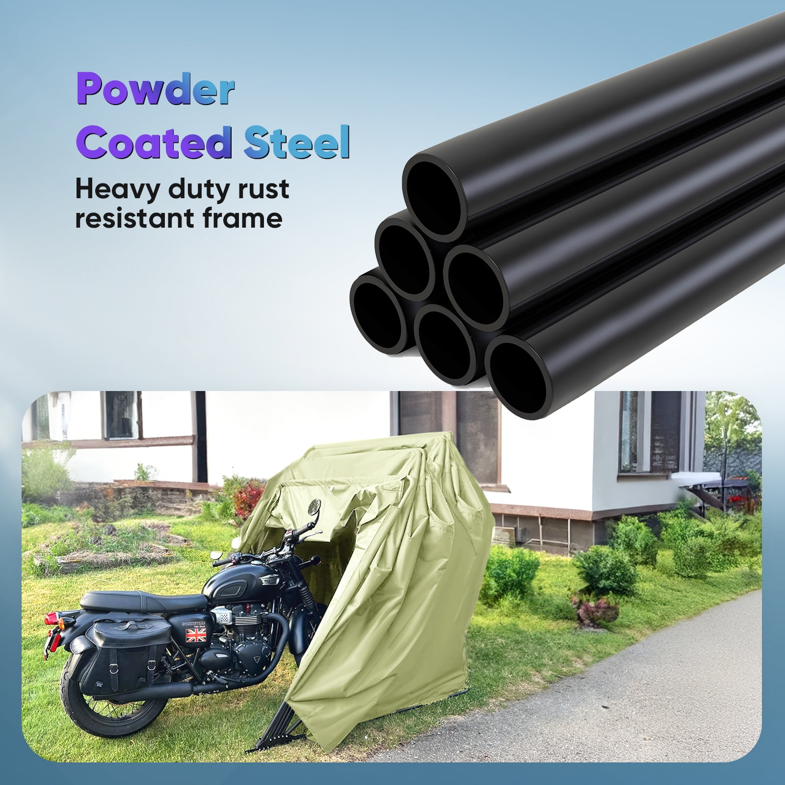 Quictent Stainless Steel Motorcycle Shelter with 2 Roll-Up Side Windows, Waterproof and UV Resistant Outdoor Storage Tent Cover for Motorcycle, Bike, Garden Tools