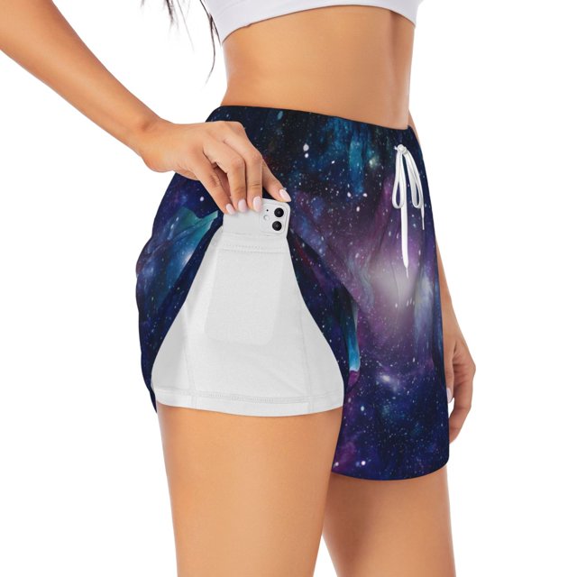 Balery Planets Stars And Galaxies1 Pantalones cortos deportivos para mujer con forro y dos bolsillos, elásticos, para entrenamiento, gimnasio, yoga-Large