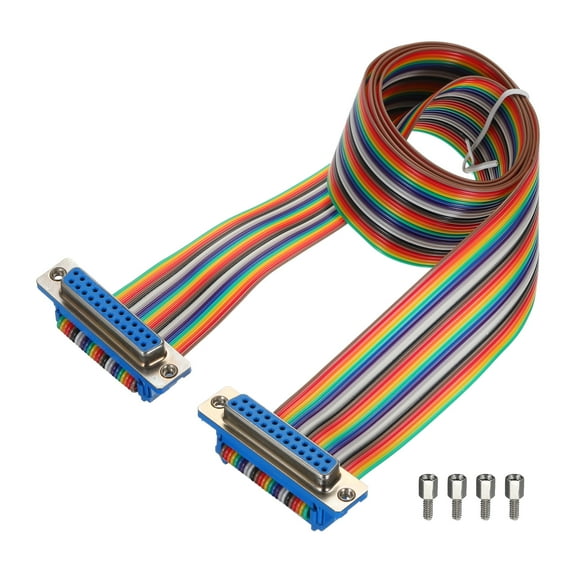 1 Pcs IDC Rainbow Wire Flat Ribbon Cable DB25 Female to DB25 Female 39.4 Inch Length 2.54mm Pitch