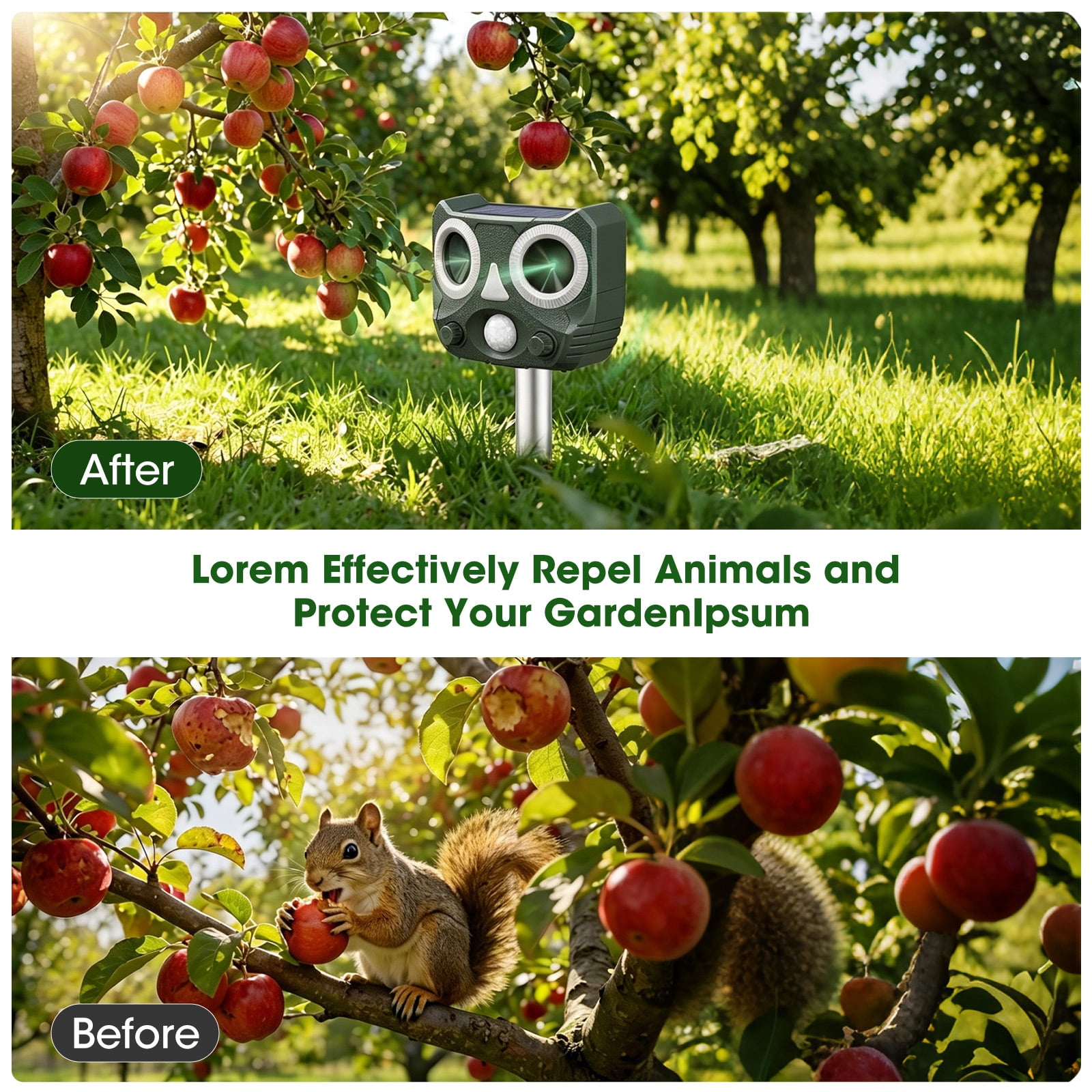 2026 Upgraded Solar Ultrasonic Animal Repellent Outdoor, Cat Squirrel Deer Repellent Devices with Waterproof Animal Deterrent for Garden Yard Farm