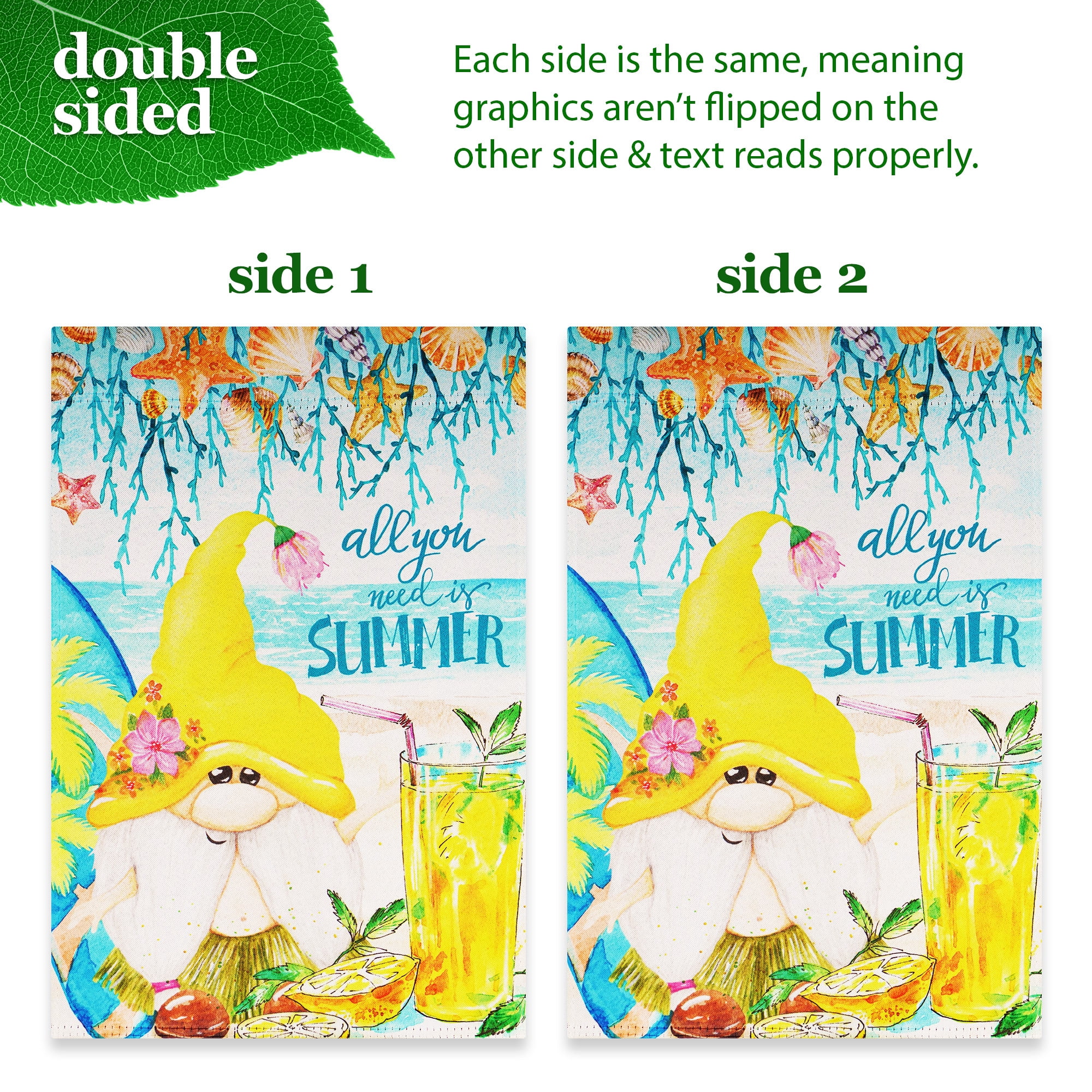 G128 Combo Pack: Garden Flag Stand Black 36 in x 16 in & Garden Flag Summer Decoration All You Need is Summer Gnome 12"x18" Double-Sided Blockout Fabric