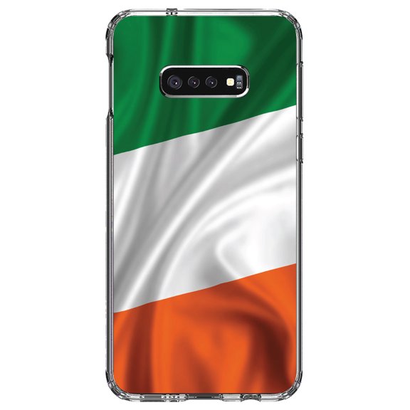 DistinctInk Clear Shockproof Hybrid Case for Samsung Galaxy S10e (5.8" Screen) - TPU Bumper, Acrylic Back, Tempered Glass Screen Protector - Ireland Waving Flag - Ireland