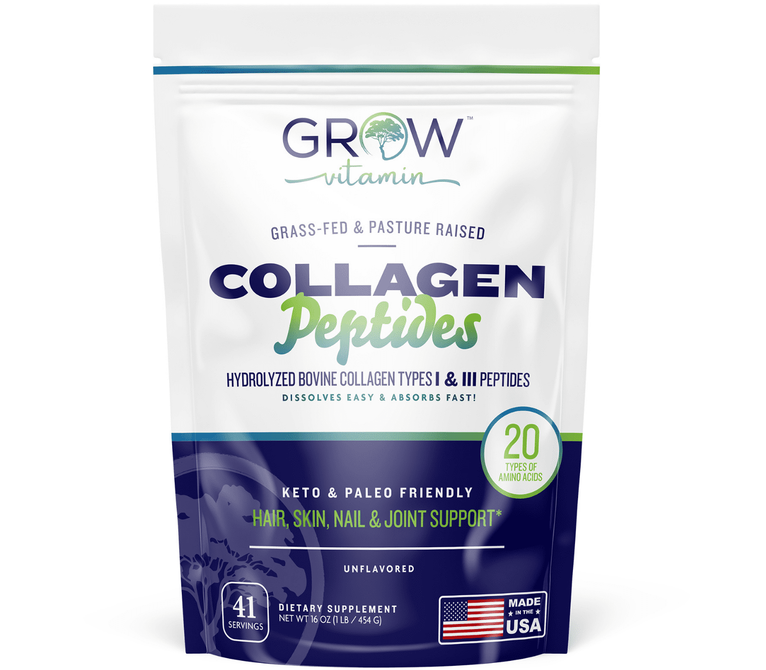 Grow Vitamin Collagen Powder - Collagen Peptides with All-Natural  Hydrolyzed Protein - Collagen Peptides Powder for Hair Nail and Skin  Support - 