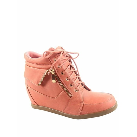 

Peter-30 Women s High Top Fashion Round Toe Lace Up Wedge Sneaker Shoes