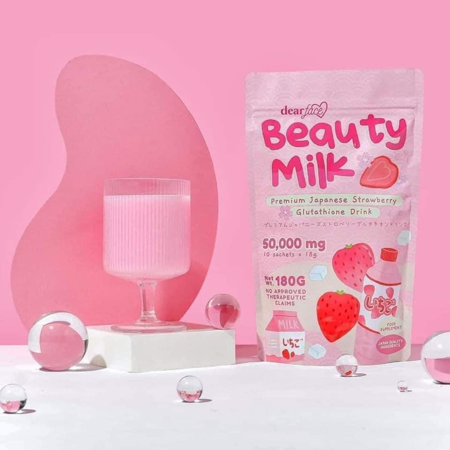 Dear Face Beauty Milk Japanese Collagen STRAWBERRY Drink  10 Sachets X 18g - 50 000mg Hydrolyzed Collagen