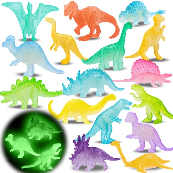 Minifiguras de dinosaurios AugToy que brillan en la oscuridad para fiestas infantiles, 16 unidades