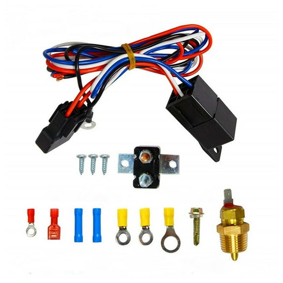 175-185 Degree Auto Car Radiator Electric Cooling Fan Thermostat Temperature Sensor Relays Harness Kit Adjustable