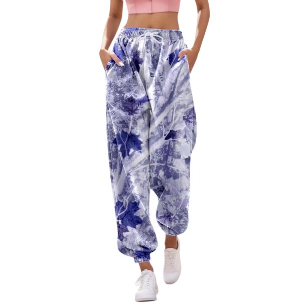 Gibobby Pantalones deportivos para mujer Pantalones de chándal con estampado inferior para mujer, bolsillos, cintura alta, deportivos, gimnasio, ajuste atlético(Azul,XG)
