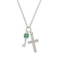 thumbnail image 2 of Delight Jewelry Silvertone Translucent Green Lucky Four Leaf Clover Key I Have Plans for You Engraved Cross Zoey Necklace, 28", 2 of 4