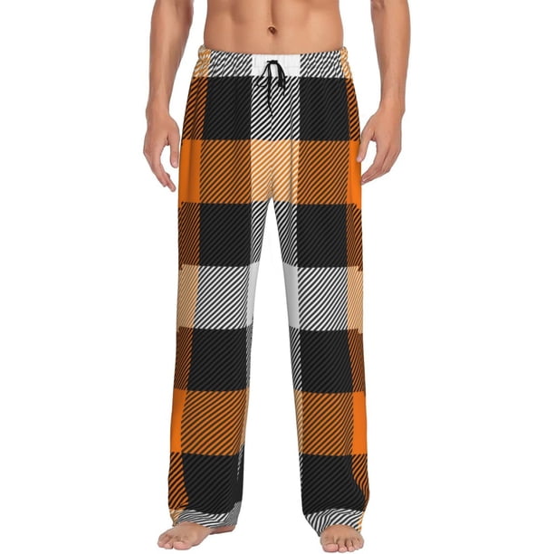 Balery Orange Plaid Pantalones de pijama para hombre, pijama ultraligero, pantalón de descanso-X-Large