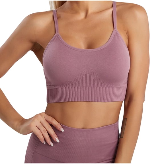 Xfvqtps Sports Bras for Women Wireless Spaghetti Strap Padded Push up Rib Solid Color Crop Tank Tops for Yoga Gym Fitness Hot Pink