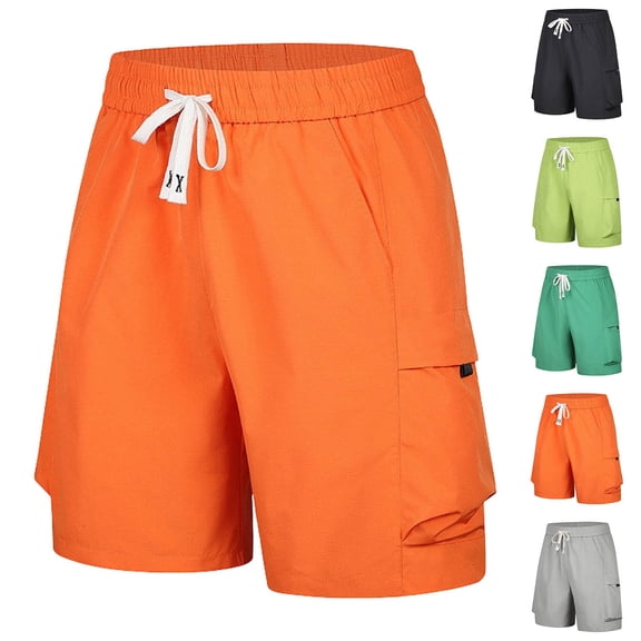 Men's Quick Dry Pul on Cargo Shorts Lightweight Relaxed Fit Outdoor Workwear Athletic Shorts with Muti Pocket Elastic Waist Drawstring Big and Tall Size S-4XL Orange