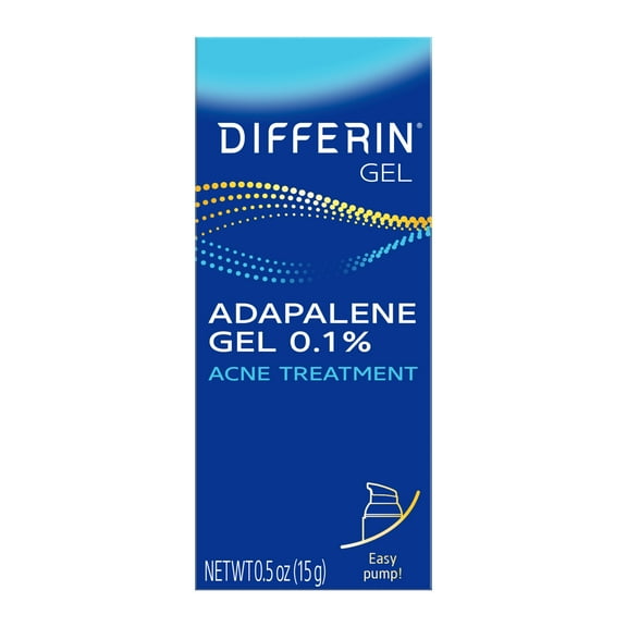 Differin Acne Treatment Gel for Face with 0.1% Adapalene, Prescription-Strength Retinoid Clears & Prevents Acne, Fragrance-Free, 15g Pump ​