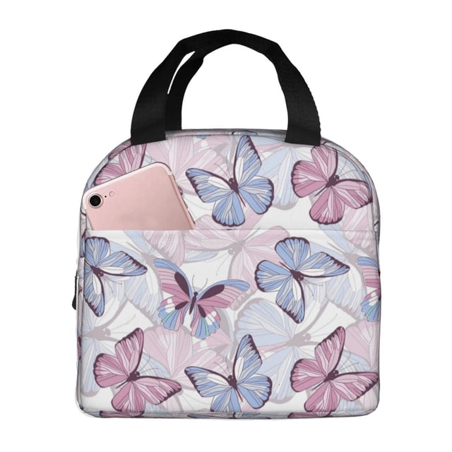Disketp Butterflies in Pastel for Insulated Lunch Bag for Women and Men, Perfect for Work, Hiking, Picnic