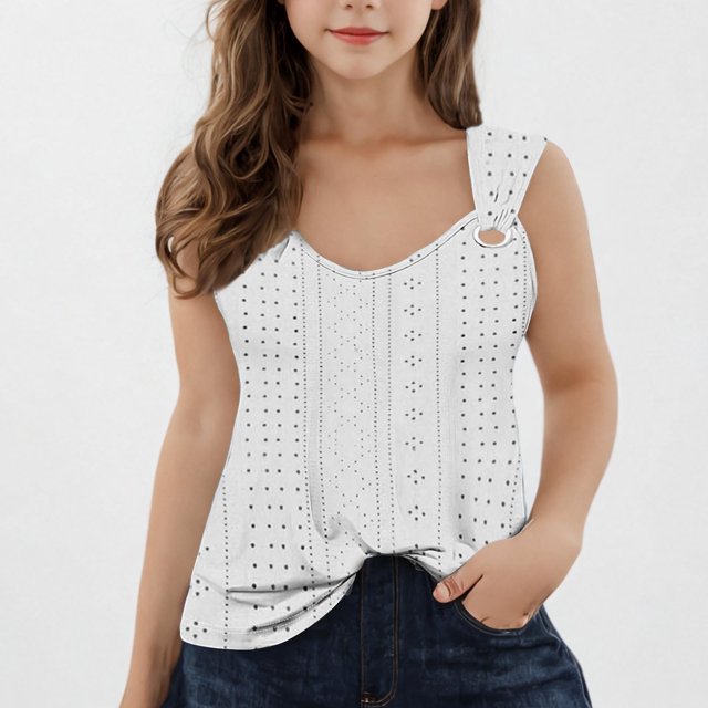 Soki Round Neck Tanks Kids Girls Solid Color Casual Solid Color Sleeveless Strap Tops