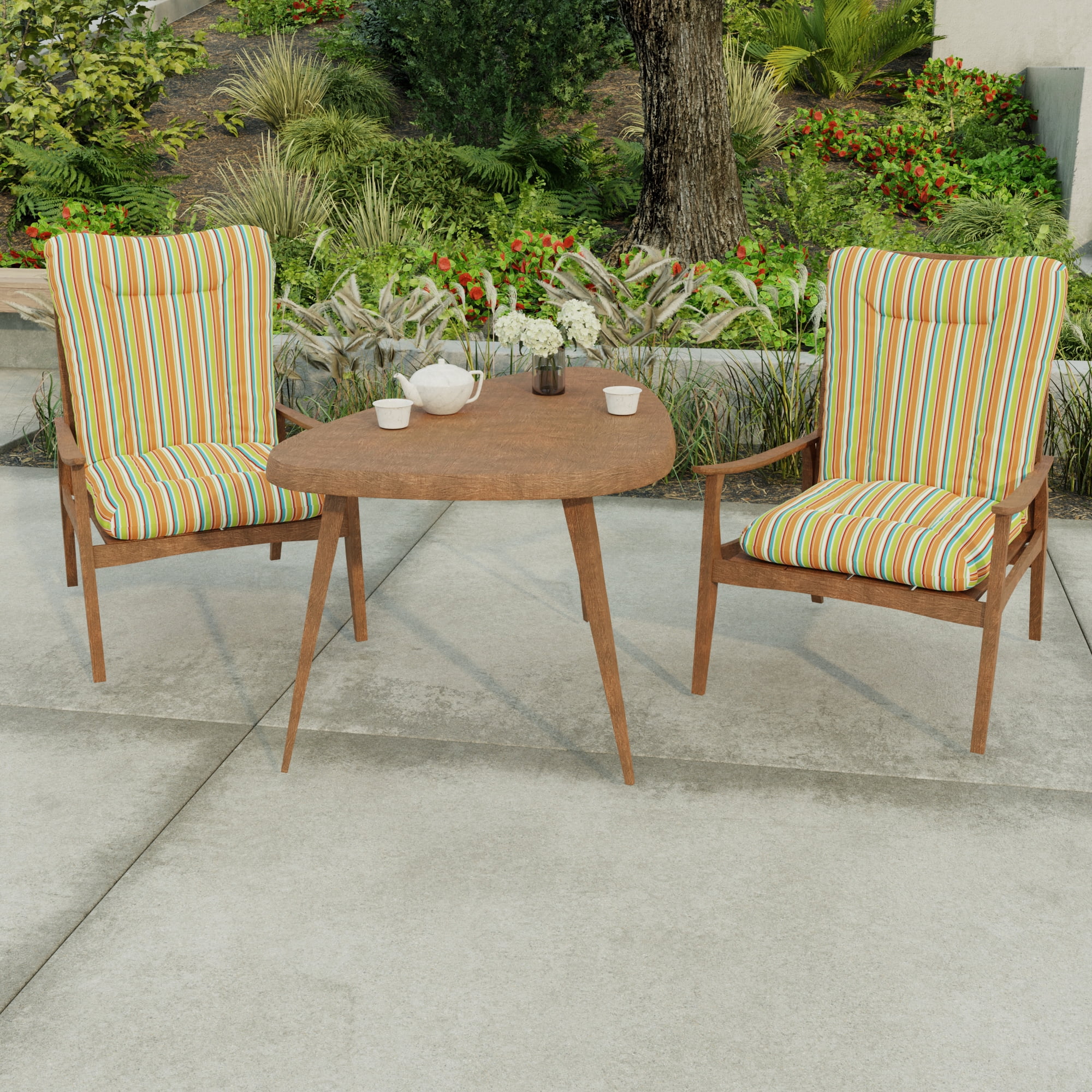 Jordan Manufacturing 38" x 21" Covert Breeze Multicolor Stripe Rectangular Outdoor Wrought Iron Chair Cushion with Ties and Hanger Loop