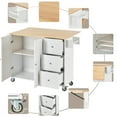 thumbnail image 3 of Kitchen Island Cart with Storage, Rolling Kitchen Island Table with Drop Leaf, Kitchen Island on Wheels with 3 Drawers and Storage Cabinet, Inner Adjustable Shelves, Spice Rack, Towel Rack (White), 3 of 9
