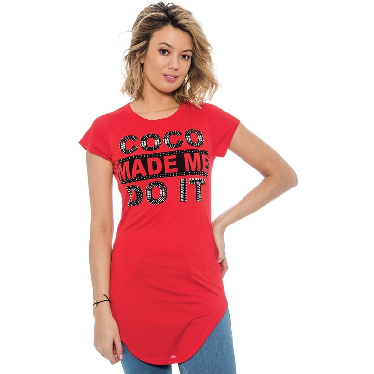 True Rock Jr Women's Coco Made Me Do It Long T-Shirt (Red/Black, Small)