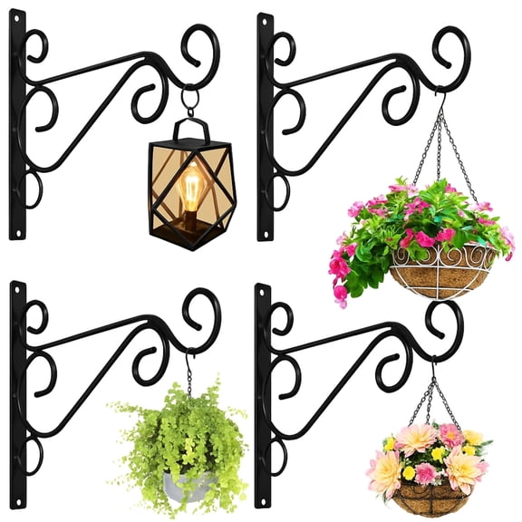Hanging Plant Bracket, 4 Pcs 10" Cast Iron Decorative Wall Planter Hanger Hooks for Hanging Plants Flower Baskets Wind Chimes Bird Feeders, Indoor Outdoor Rustic Home Decor