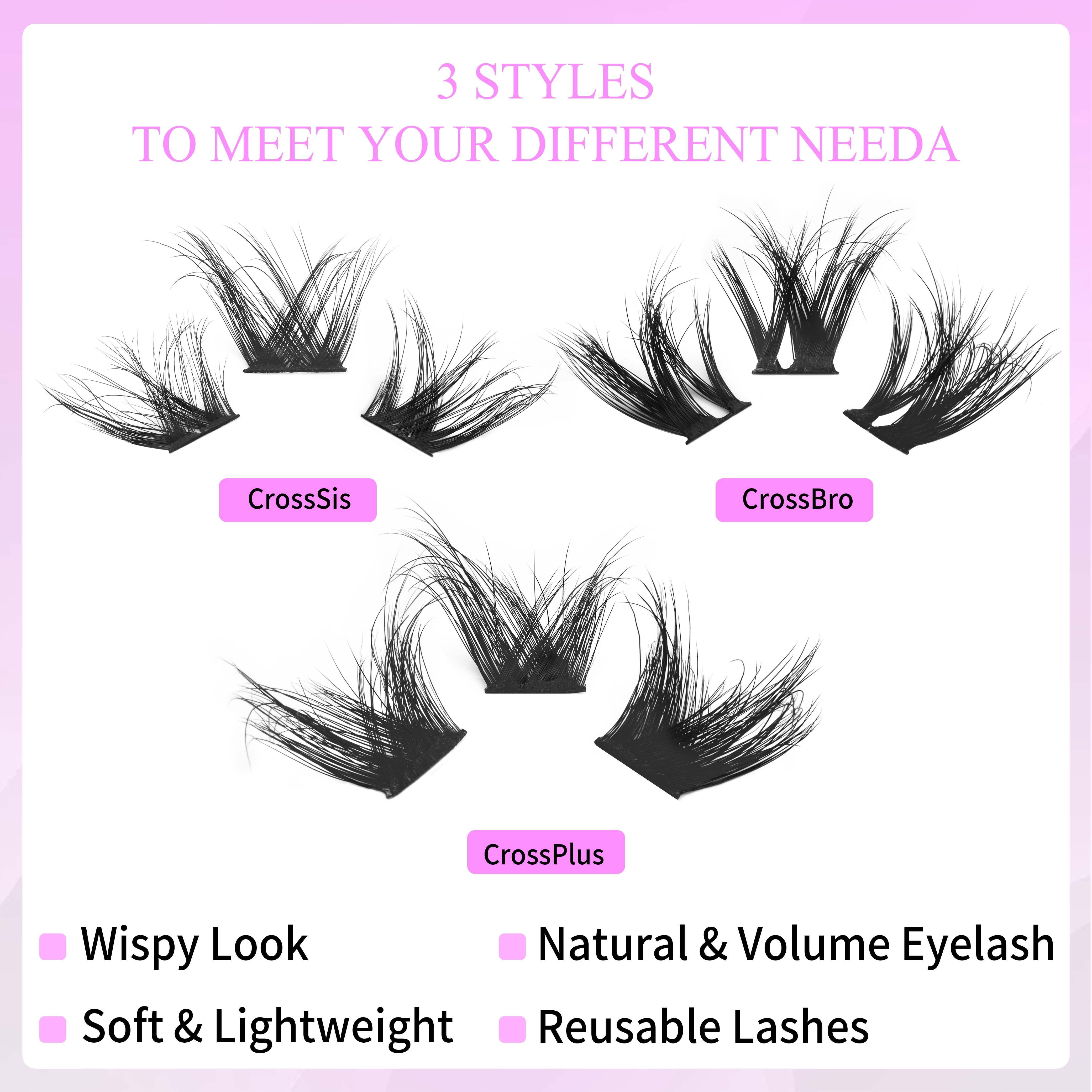 Veyesbeauty DIY Cross Lashes Cluster - Reusable False Eyelash Extensions for Natural & Dramatic Looks, Easy 5-Second Application