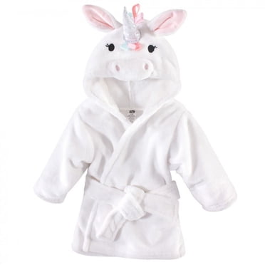 Hudson Baby Infant Girl Plush Animal Bathrobe, Rainbow Unicorn, 0-9 Months