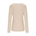 thumbnail image 6 of Lenpel Long Sleeve Shirts for Women V Neck Ribbed Knit Slim T-Shirts Tight Tunic Blouses Going out Tops with Thumb Holes(Beige,XX-Large), 6 of 7