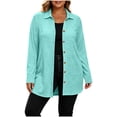 thumbnail image 3 of Plus Size Women's Collared Button Front Cardigan, Lightweight Loose Mid Length Outerwear for Daily Casual Green L, 3 of 9
