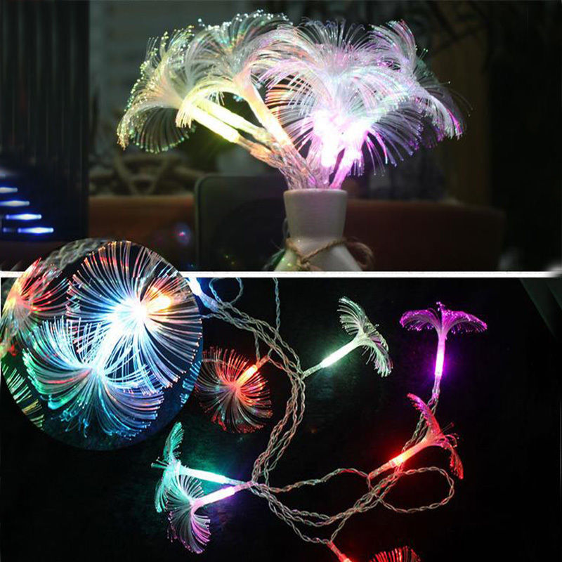 8FT 10 LED Fiber Optic String Light Battery Powered RGB Morning Glory