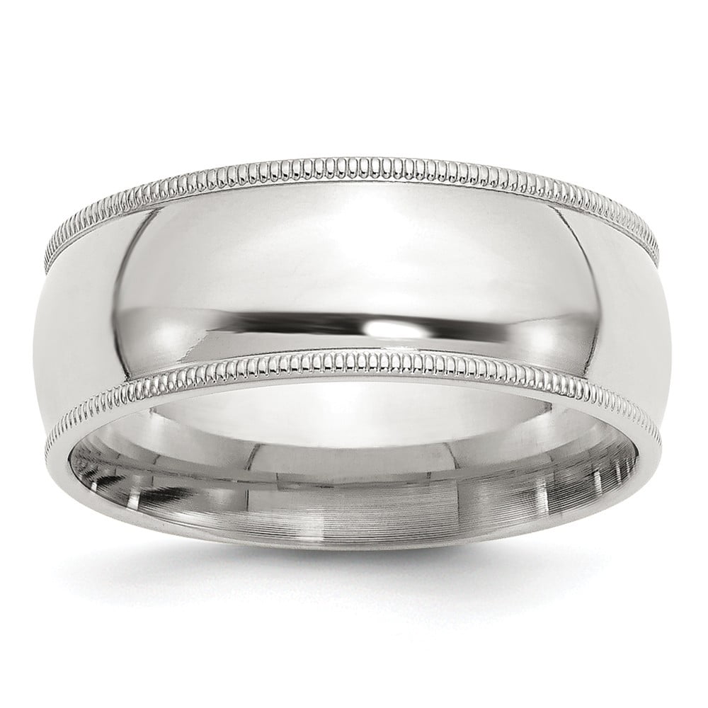 Sterling Silver Wedding Band Ring Milgrain Comfort Half Round Solid Polished 8 mm 8mm Milgrain Comfort Fit Band