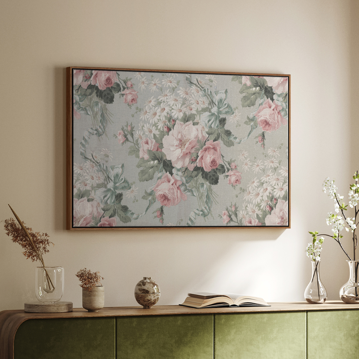 Vintage Abstract Print-XIV Framed in Walnut Wood Gallery Wrapped Canvas 25 in. x 37 in.