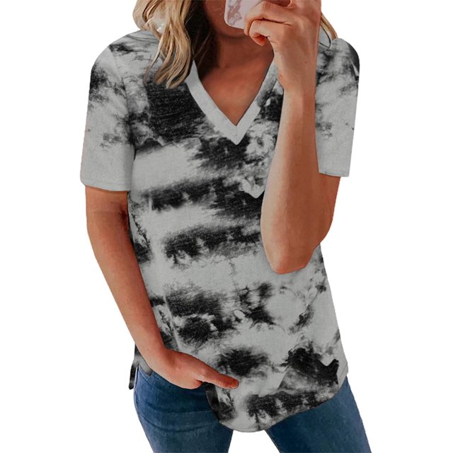 Womens Striped Color Block Short Sleeve Causal Blouses T Shirts Tops