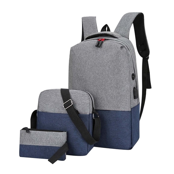 JOGZMZ Color Block Men's Backpack Set, 3-Piece USB Charging Laptop Bag, Waterproof Oxford Cloth Travel Backpack