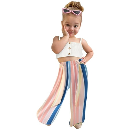 

Toddler Girl Clothes Fashion Summer Suspender Tops Vest Striped Pants 2Pcs Outfits Clothes Set For Girl Clothes Clothes Cute Clothes