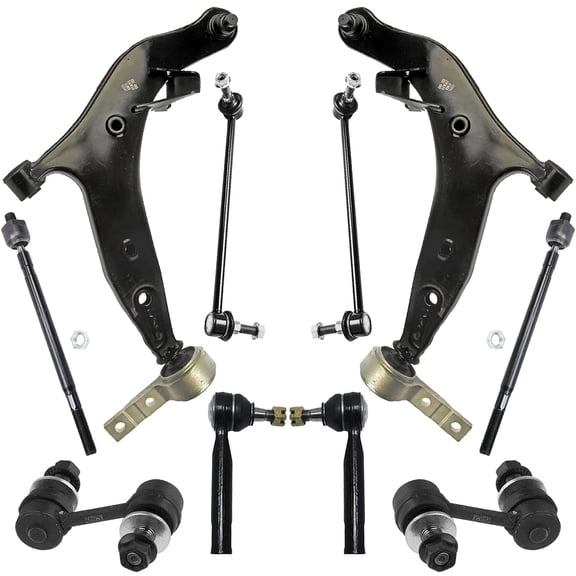 Detroit Axle - 10pc Front End Control Arms Kit for 04-09 Nissan Quest, 2 Lower Control Arms w/Ball Joint 4 Tie Rods 4 Front and Rear Sway Bar Links 2004 2005 2006 2007 2008 2009 Replacement