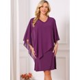 thumbnail image 3 of DARING DIVA Women's Fall 3/4 Sleeve V Neck Chiffon Cape Overlay Dress S Dark Purple, 3 of 7